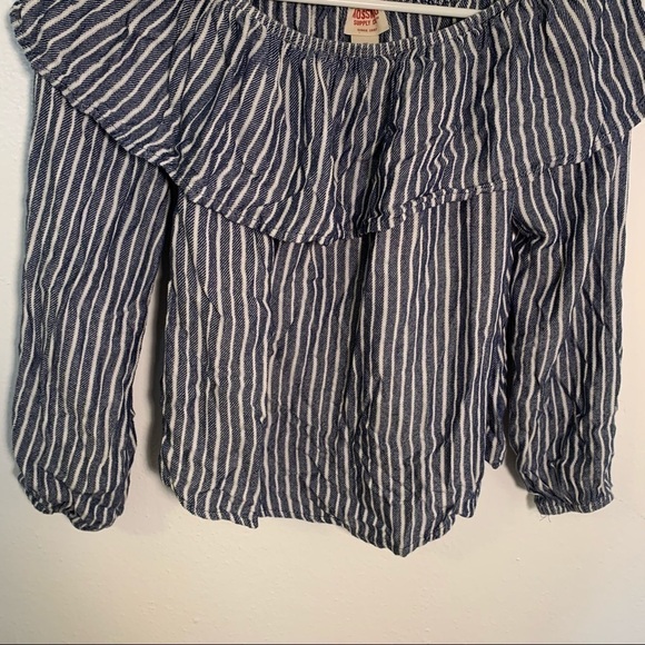 Mossimo Off Shoulder Blouse Blue White Stripes - Picture 5 of 9